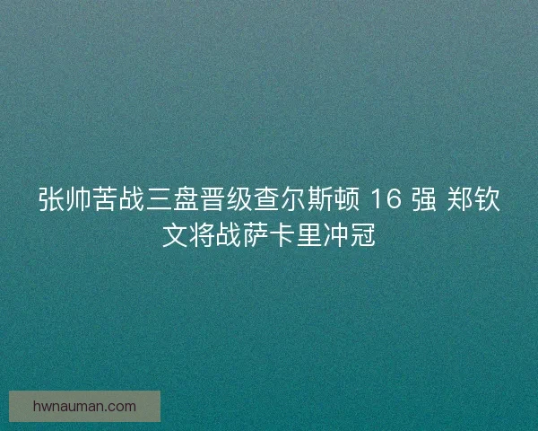 张帅苦战三盘晋级查尔斯顿 16 强 郑钦文将战萨卡里冲冠